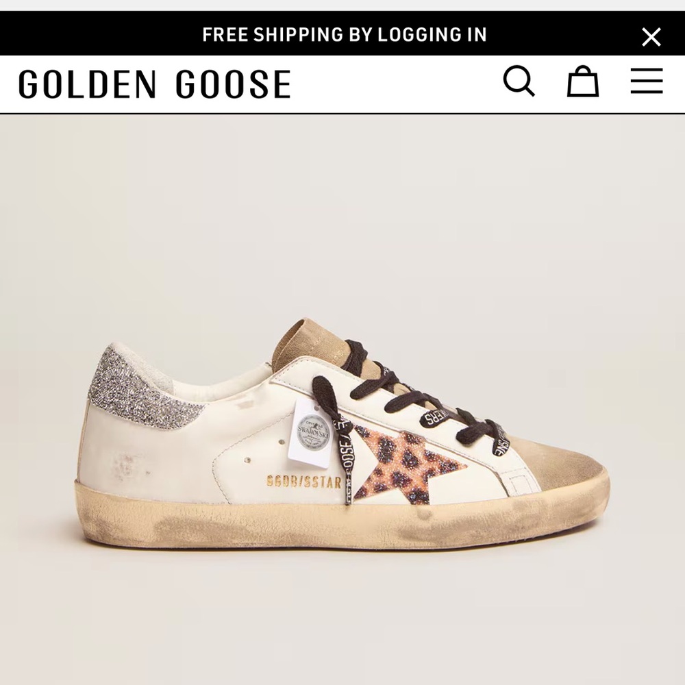 Golden Goose White and Brown Sneakers with Glitter Heel